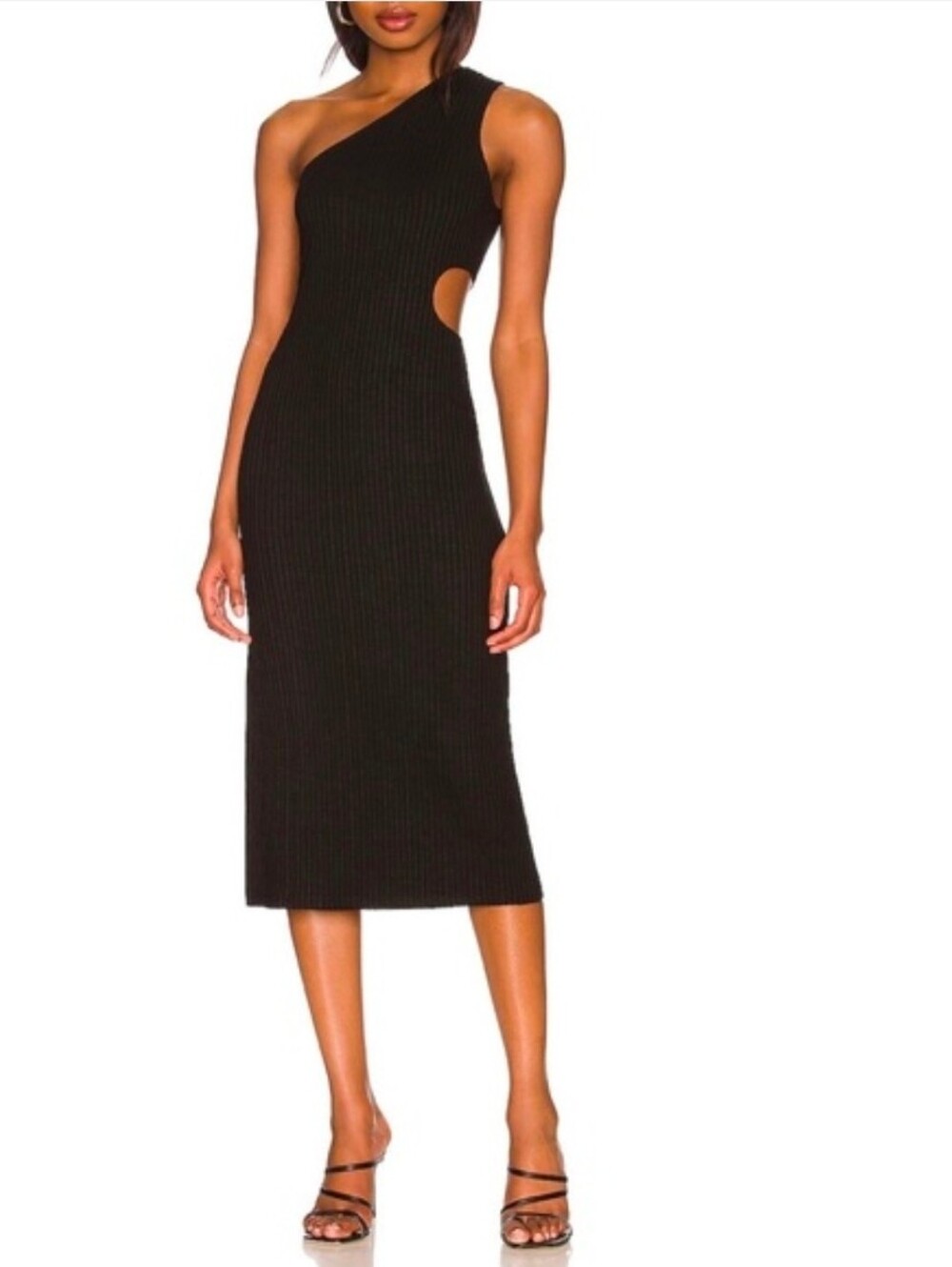 NWT LNA Ribbed One Shoulder Cutout Midi Dress Olive Green XS